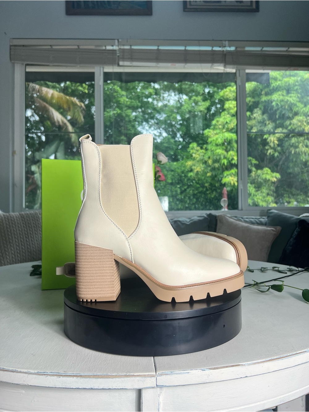 Sam Edelman Cream Chelsea Block Heel Lug Ankle Boots